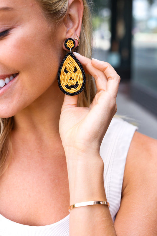 Orange & Black Jack-O-Lantern Teardrop Earrings